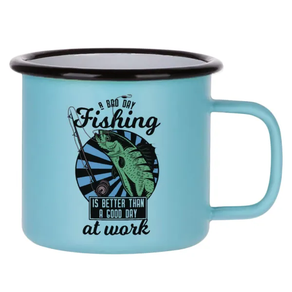 A bad day FISHING is better than a good day at work — Κούπα Μεταλλική εμαγιέ ΜΑΤ σιέλ 360ml