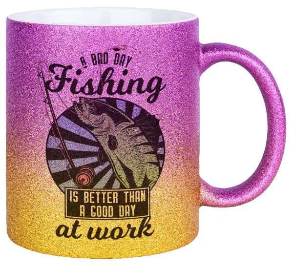 A bad day FISHING is better than a good day at work — Κούπα Χρυσή/Ροζ Glitter, κεραμική, 330ml