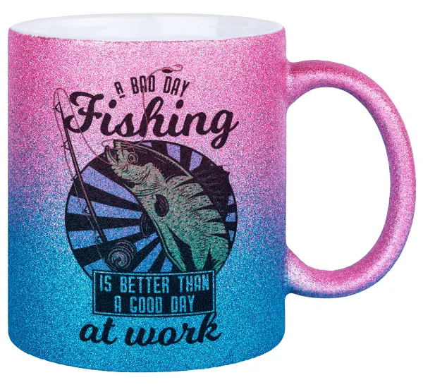 A bad day FISHING is better than a good day at work — Κούπα Χρυσή/Μπλε Glitter, κεραμική, 330ml