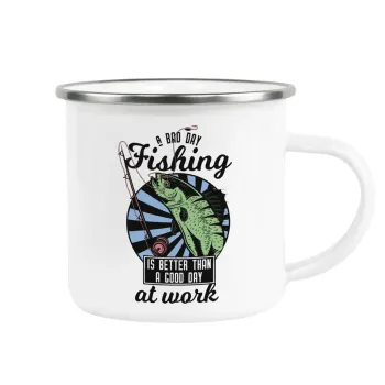 A bad day FISHING is better than a good day at work, Κούπα Μεταλλική εμαγιέ λευκη 360ml