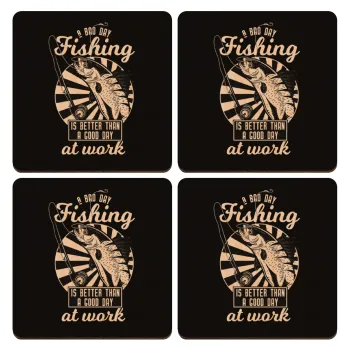 A bad day FISHING is better than a good day at work, ΣΕΤ x4 Σουβέρ ξύλινα τετράγωνα plywood (9cm)