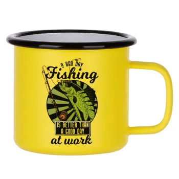 A bad day FISHING is better than a good day at work, Metallic enamel MATT Yellow cup 360ml