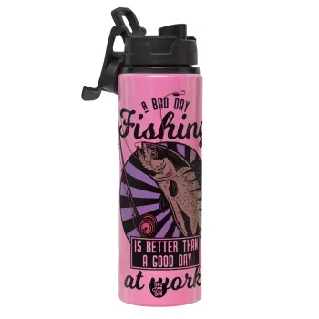 A bad day FISHING is better than a good day at work, Μεταλλικό παγούρι νερού με καπάκι ασφαλείας, αλουμινίου 850ml