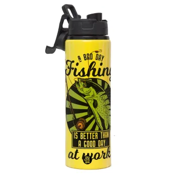 A bad day FISHING is better than a good day at work, Μεταλλικό παγούρι νερού με καπάκι ασφαλείας, αλουμινίου 850ml