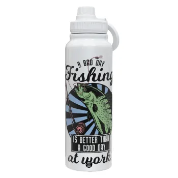 A bad day FISHING is better than a good day at work, Θερμός 1L Ανοξείδωτο με Βάση Κινητού & Διπλά Τοιχώματα