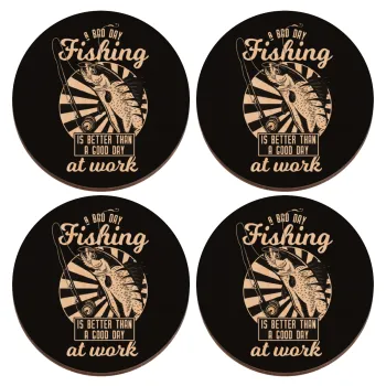 A bad day FISHING is better than a good day at work, ΣΕΤ x4 Σουβέρ ξύλινα στρογγυλά plywood (9cm)