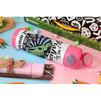 A bad day FISHING is better than a good day at work, Πασχαλινή Λαμπάδα με Παιδικό παγούρι θερμό, ανοξείδωτο, με καλαμάκι ασφαλείας, ΡΟΖ (500ml)