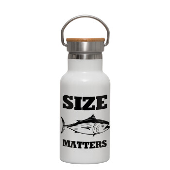 Size matters, Metallic thermos (Stainless steel) White with wooden lid (bamboo), double-walled, 350ml