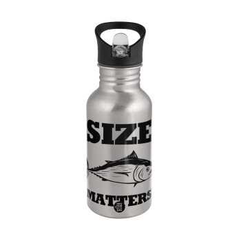 Size matters, Water bottle Silver with straw, stainless steel 500ml