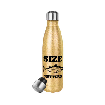 Size matters, Μεταλλικό παγούρι θερμός Glitter χρυσό (Stainless steel), διπλού τοιχώματος, 500ml