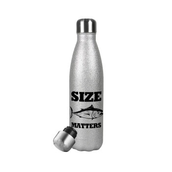 Size matters, Μεταλλικό παγούρι θερμός Glitter Aσημένιο (Stainless steel), διπλού τοιχώματος, 500ml