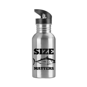 Size matters, Water bottle Silver with straw, stainless steel 600ml