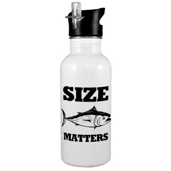 Size matters, White water bottle with straw, stainless steel 600ml