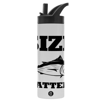 Size matters, Μεταλλικό παγούρι θερμός με καλαμάκι & χειρολαβή, ανοξείδωτο ατσάλι (Stainless steel 304), διπλού τοιχώματος, 600ml