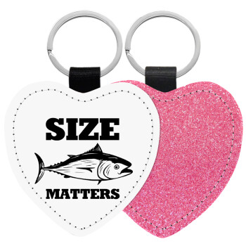 Size matters, Μπρελόκ PU δερμάτινο glitter καρδιά ΡΟΖ