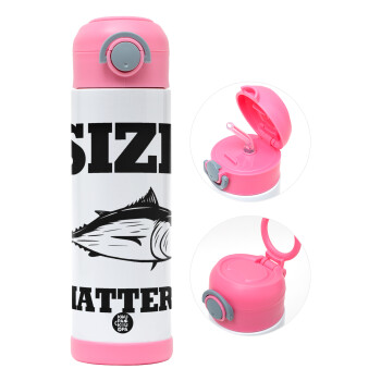 Size matters, Children's hot water bottle, stainless steel, with safety straw, PINK (500ml)