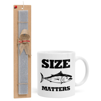 Size matters, Πασχαλινή Λαμπάδα με Κούπα κεραμική (330ml) & κερί αρωματικό πλακέ (30cm) (ΓΚΡΙ)