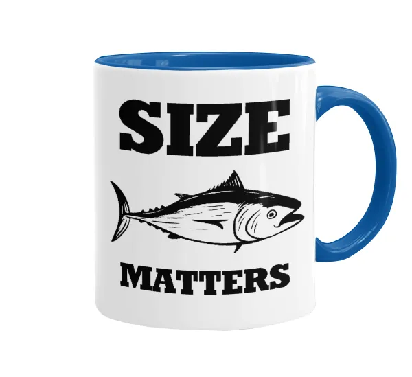 Size matters — Mug colored blue, ceramic, 330ml