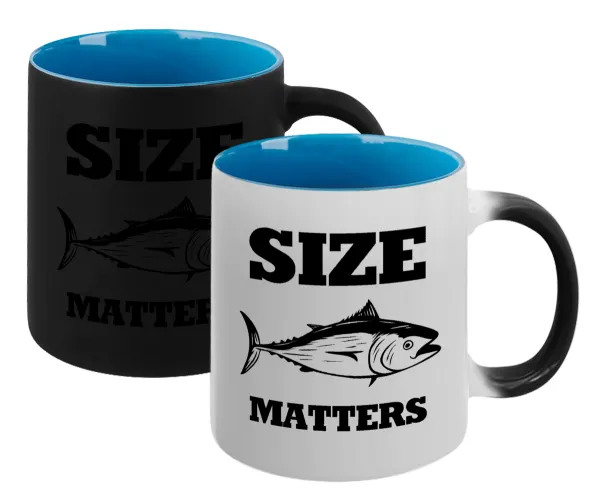 Size matters — Magic mug with blue interior, ceramic, 330ml, changes colour with hot drinks