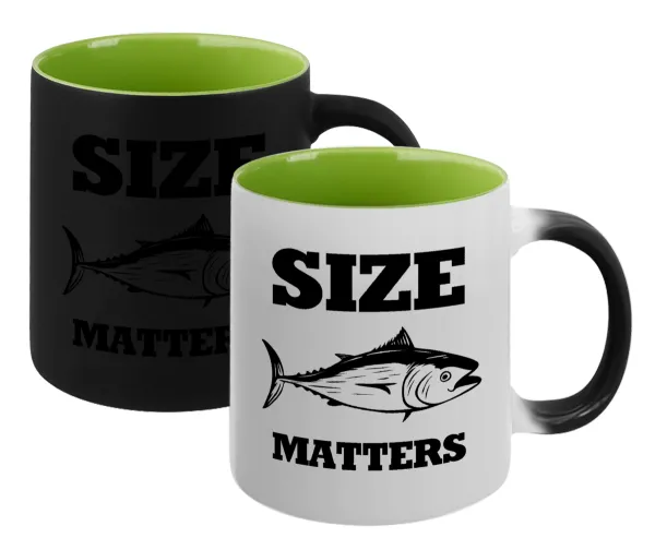 Size matters — Magic mug with green interior, ceramic, 330ml, changes colour with hot drinks