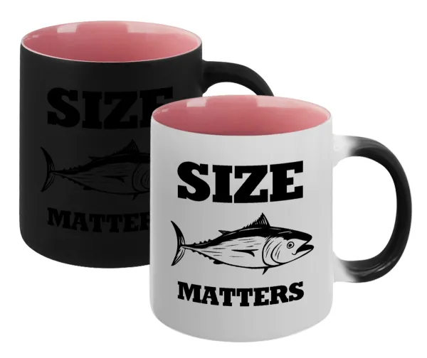 Size matters — Magic mug with pink interior, ceramic, 330ml, changes colour with hot drinks