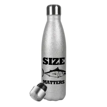 Size matters, Μεταλλικό παγούρι θερμός Glitter Aσημένιο (Stainless steel), διπλού τοιχώματος, 500ml