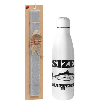 Size matters, Easter Set, metallic stainless thermos bottle (500ml) & scented flat Easter candle (30cm) (GRAY)