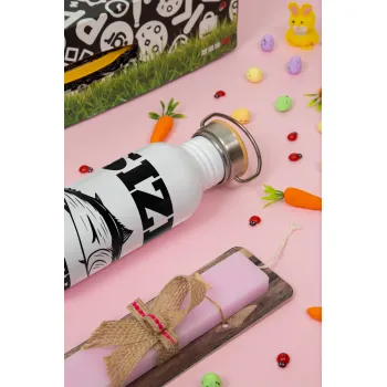 Size matters, Easter Set, SS Metallic water bottle (620ml, stainless steel) & scented flat Easter candle (30cm) (PINK)