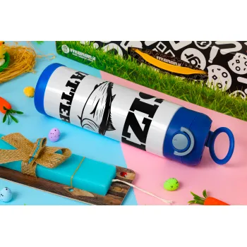 Size matters, Easter candle, Childrens hot water bottle, stainless steel, with safety straw, BLUE (500ml)