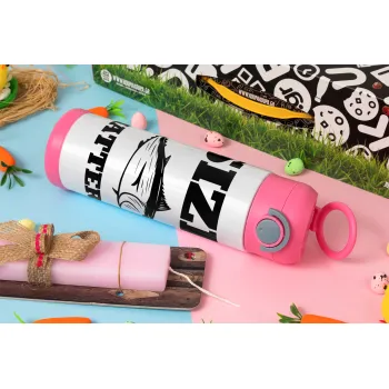 Size matters, Πασχαλινή Λαμπάδα με Παιδικό παγούρι θερμό, ανοξείδωτο, με καλαμάκι ασφαλείας, ΡΟΖ (500ml)