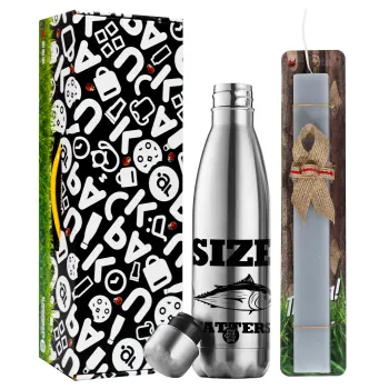 Size matters, Easter Set, metallic stainless thermos flask (500ml) & scented flat Easter candle (30cm) (GRAY)
