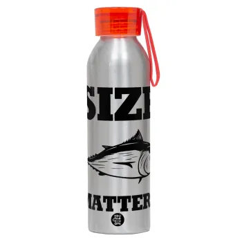 Size matters, Aluminum Sports Bottle 650ml – Silver with Red Cap and Silicone Strap