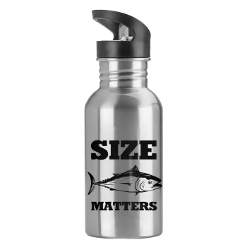 Size matters, Water bottle Silver with straw, stainless steel 600ml