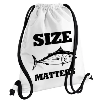 Size matters, Τσάντα πλάτης πουγκί GYMBAG λευκή, με τσέπη (40x48cm) & χονδρά κορδόνια