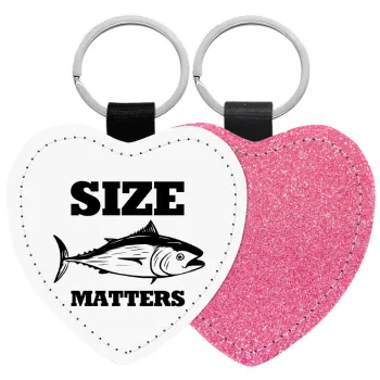 Size matters, Μπρελόκ PU δερμάτινο glitter καρδιά ΡΟΖ
