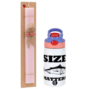 Size matters, Easter Set, Children's thermal stainless steel water bottle with safety straw, pink/purple (350ml) & Easter scented flat candle (30cm) (PINK)