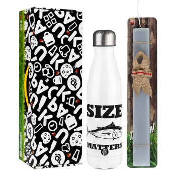 Size matters, Easter candle, metallic white thermos bottle (500ml) & aromatic flat candle (30cm) (GRAY)