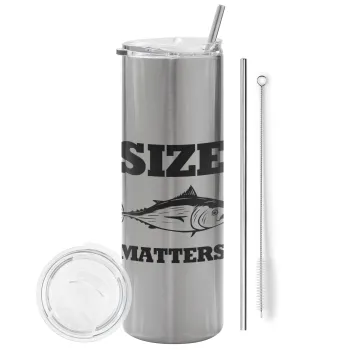 Size matters, Tumbler ποτήρι θερμό Ασημένιο από ανοξείδωτο ατσάλι 600ml, με μεταλλικό καλαμάκι & βούρτσα καθαρισμού