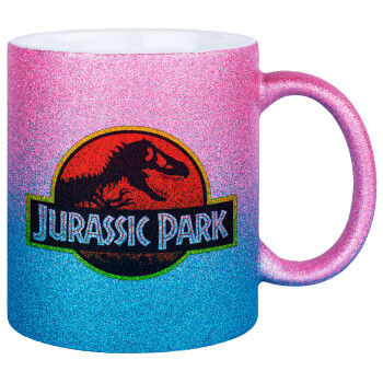 Jurassic park, Κούπα Χρυσή/Μπλε Glitter, κεραμική, 330ml