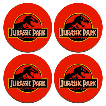 Jurassic park, ΣΕΤ x4 Σουβέρ ξύλινα στρογγυλά plywood (9cm)