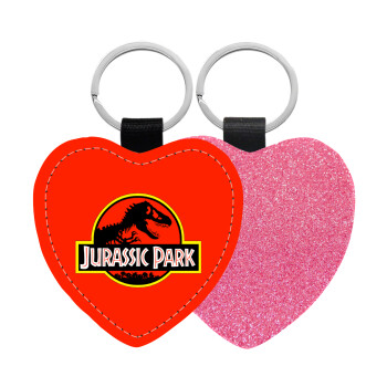 Jurassic park, Μπρελόκ PU δερμάτινο glitter καρδιά ΡΟΖ