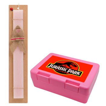Jurassic park, Easter Set, children's snack container PINK & scented flat Easter candle (30cm) (PINK)