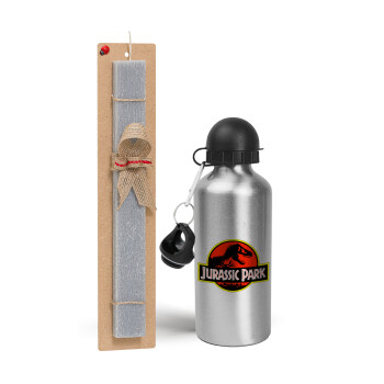 Jurassic park, Easter Set, metallic silver aluminum water bottle (500ml) & aromatic flat Easter candle (30cm) (GRAY)