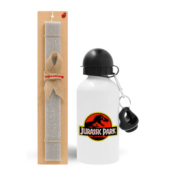 Jurassic park, Πασχαλινό Σετ, παγούρι μεταλλικό  αλουμινίου (500ml) & πασχαλινή λαμπάδα αρωματική πλακέ (30cm) (ΓΚΡΙ)