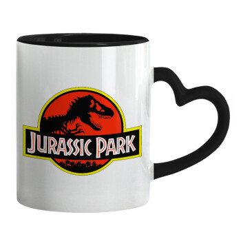 Jurassic park, Κούπα καρδιά χερούλι μαύρη, κεραμική, 330ml