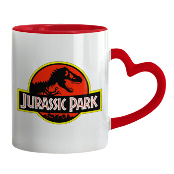 Jurassic park, Κούπα καρδιά χερούλι κόκκινη, κεραμική, 330ml