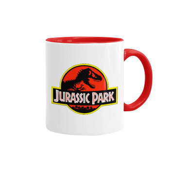Jurassic park, Κούπα χρωματιστή κόκκινη, κεραμική, 330ml