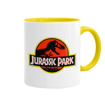 Jurassic park, Κούπα χρωματιστή κίτρινη, κεραμική, 330ml