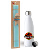 Easter Set, metallic stainless steel water bottle (750ml) & aromatic flat Easter candle (30cm) (TURQUOISE)