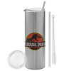 Tumbler stainless steel Silver 600ml, with metal straw & cleaning brush